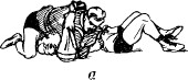 Рис. 6а. Разъединение сцепленных за спиной рук при удержании со   стороны головы и выкручивание плеча обратным подниманием локтя